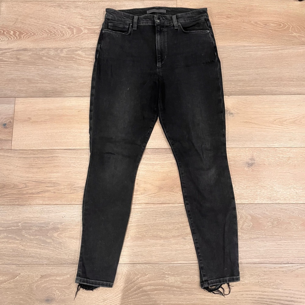 Joe’s black jeans with ripped detail at the bottom